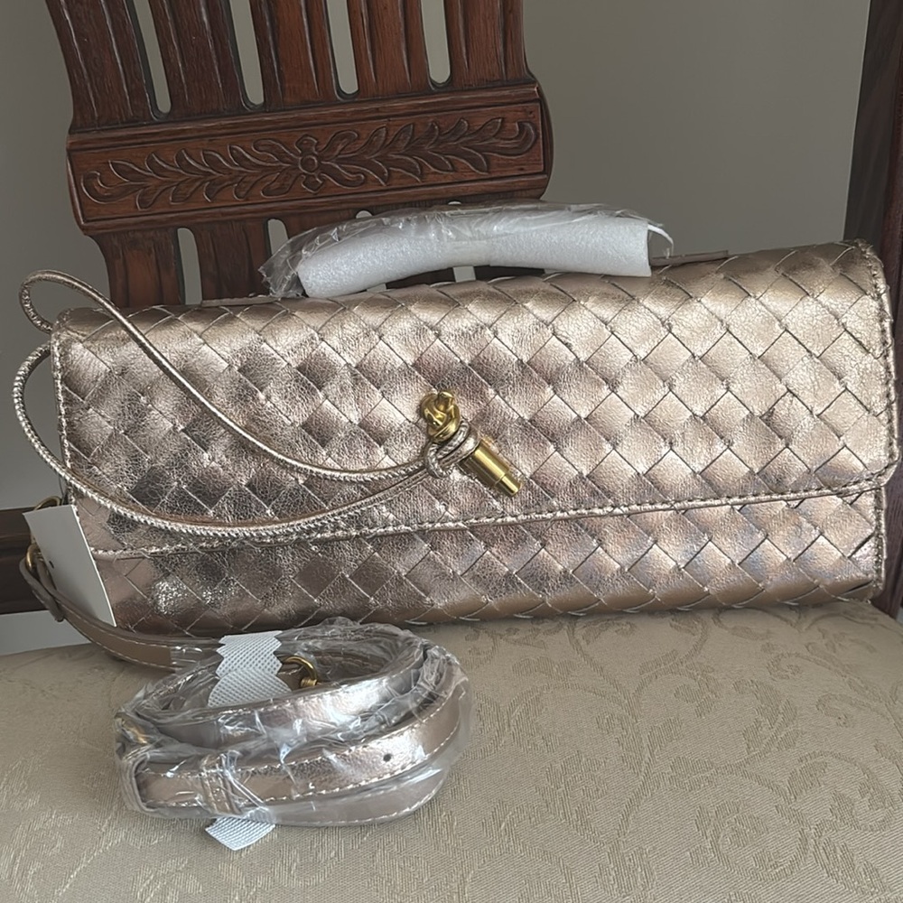 Ada Top Handle Woven East West Crossbody Clutch Bag